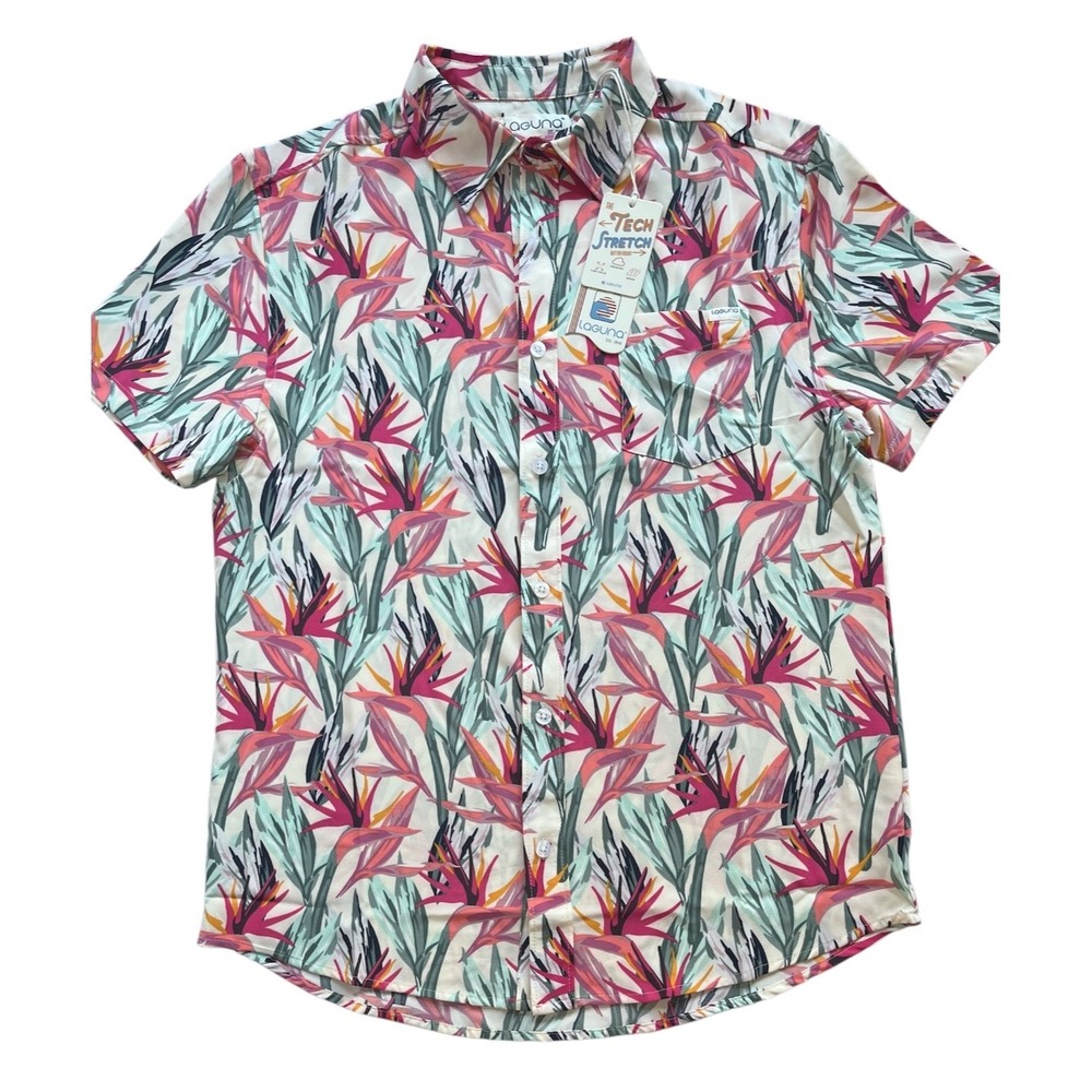 Laguna Bird of Paradise Tropical Hawaiian Shirt Mens Size M Collared Button Down